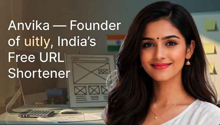 Anvika founder of uitly free URL shortener for India working at her desk