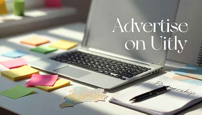 Marketing desk showing advertising and partnership opportunity on uitly India URL shortener platform