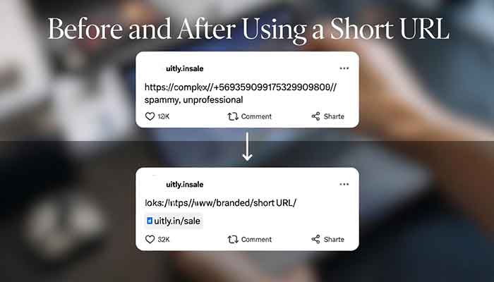 A comparison showing the visual benefit of using a custom short link from Uitly on social media