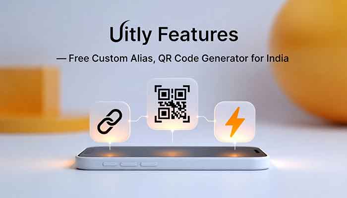 uitly features illustration showing free custom URL shortener and QR code generator for India