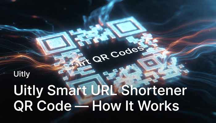 Glowing URL shortener QR code visual representing Uitly's smart trackable QR code generator