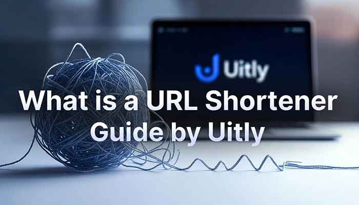 A graphic explaining how a URL shortener like Uitly transforms long web links into short, clean ones